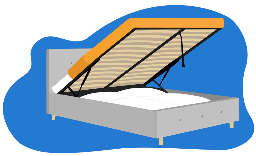 abrir uma cama estofada com arrumação